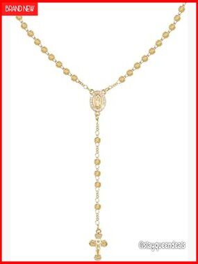 Gold Virgin Mary Rosary Necklace 14k Plated Crucifix Y Chain Catholic Jewelry